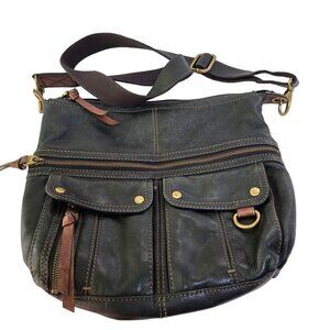 Fossil Morgan Traveler Black Pebbled Leather Crossbody Messenger Bag